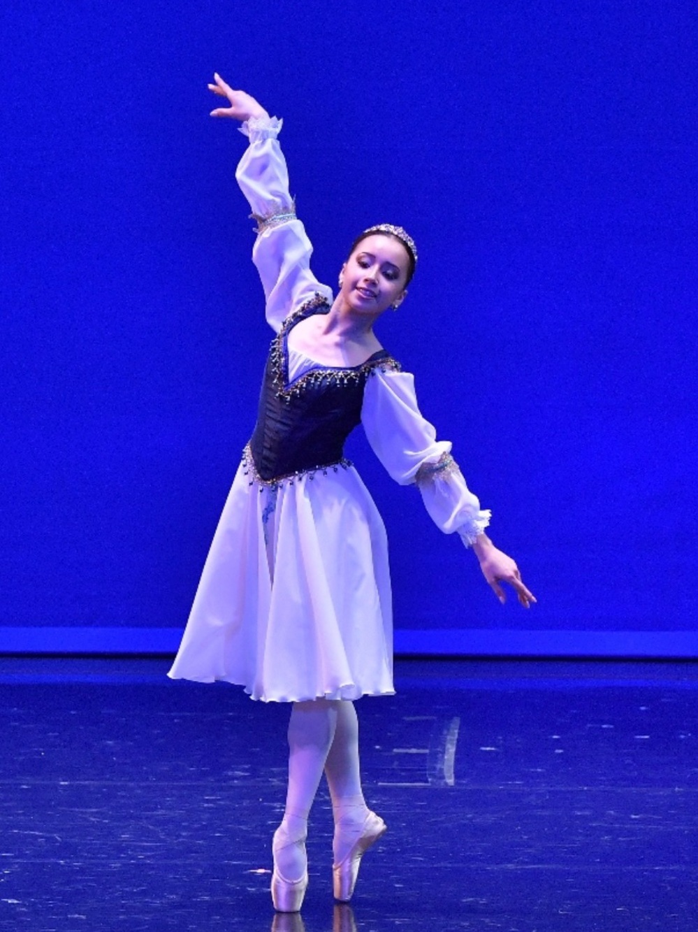 Swan Lake Variation White and Navy Ballet Costume Dress. Silk corset top.
